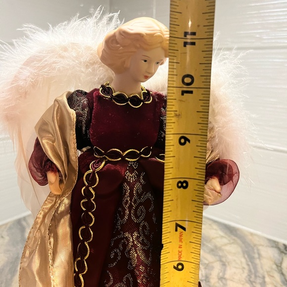 Burgundy Angel Christmas Tree Topper Holiday Decor Feather Wings - Picture 8 of 8